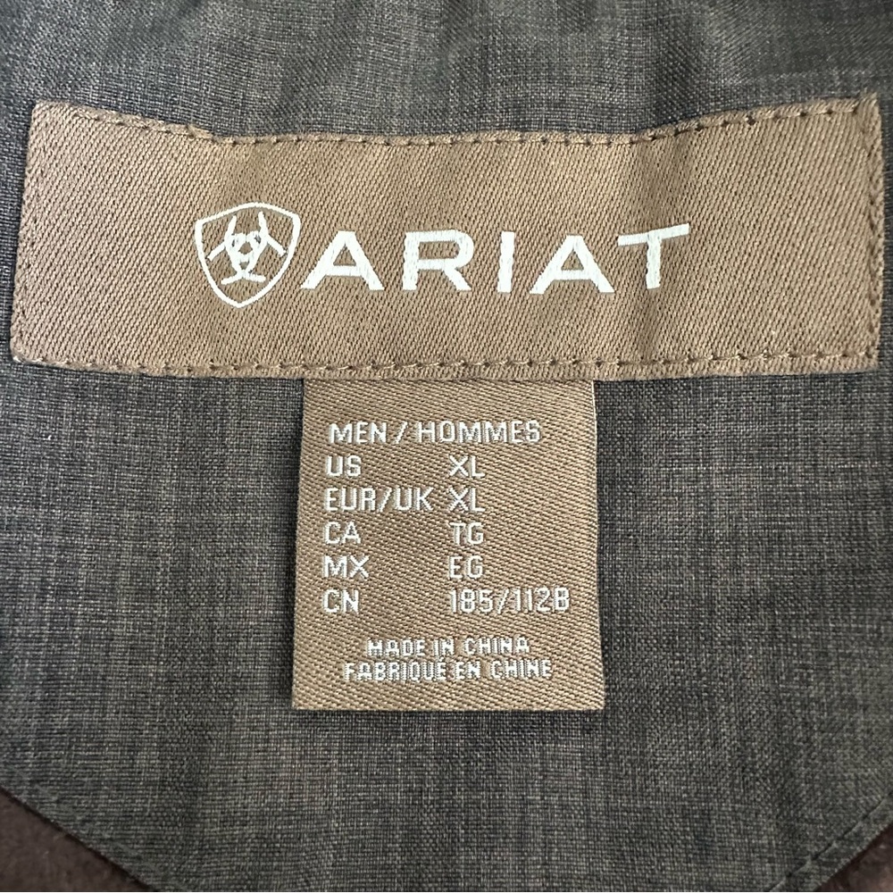 Ariat Vest Mens XL Black Brown Crius Quilted Full Zip Embroidered Fleece Lined - Picture 3 of 13